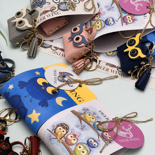 Owl Bag Charm Keychain-Burgundy - Image 4