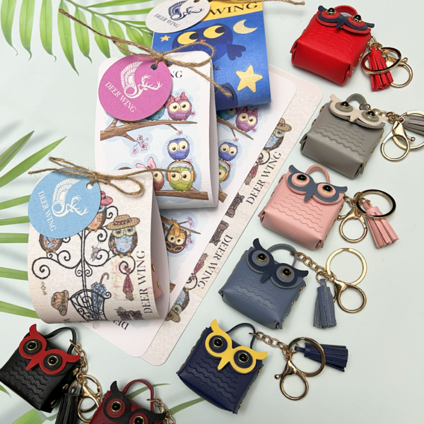 Owl Bag Charm Keychain-Slate Blue - Image 4