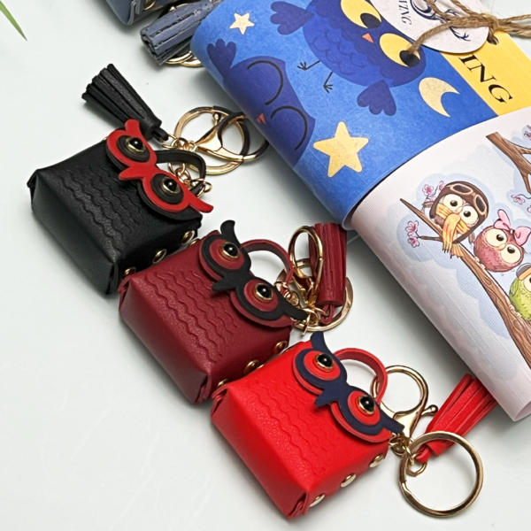 Owl Bag Charm Keychain- Black - Image 4