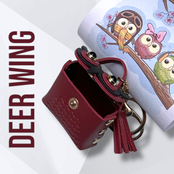 Owl Bag Charm Keychain-Burgundy - Image 2